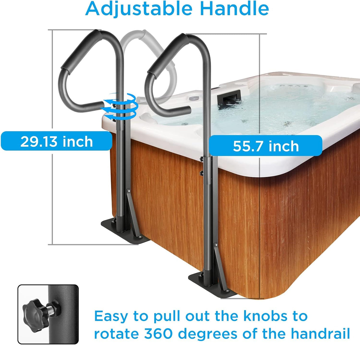 Black Heavy Iron Hot Tub Handrail with Slide-Under Mount Base D991