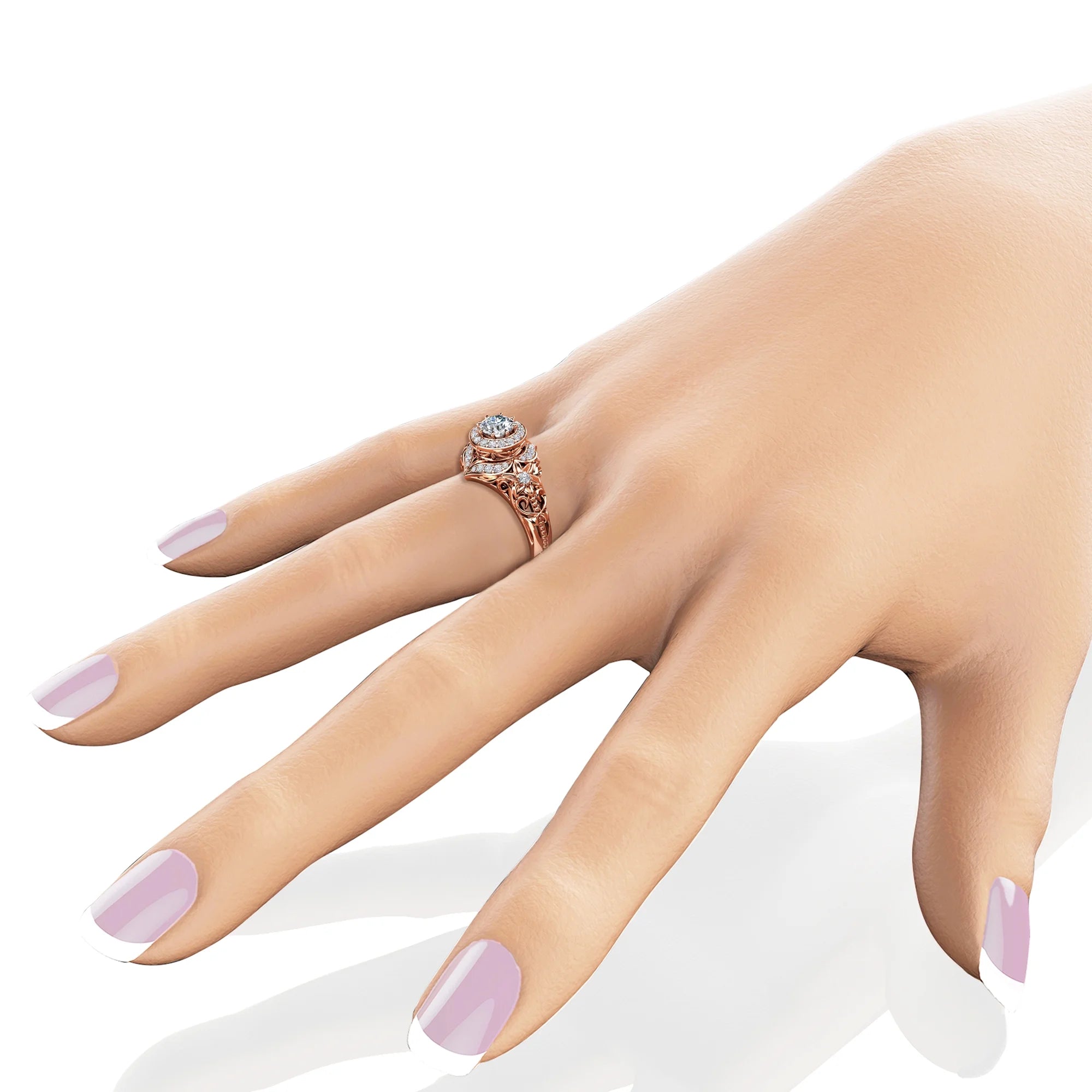 Vintage Inspired Diamond Rose Gold Engagement Ring O568