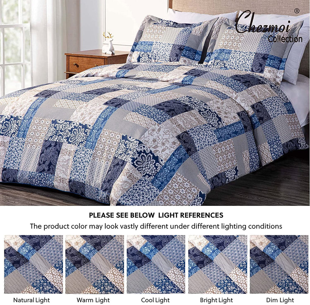Navy Blue 3-Piece Printed Comforter Set Z9435