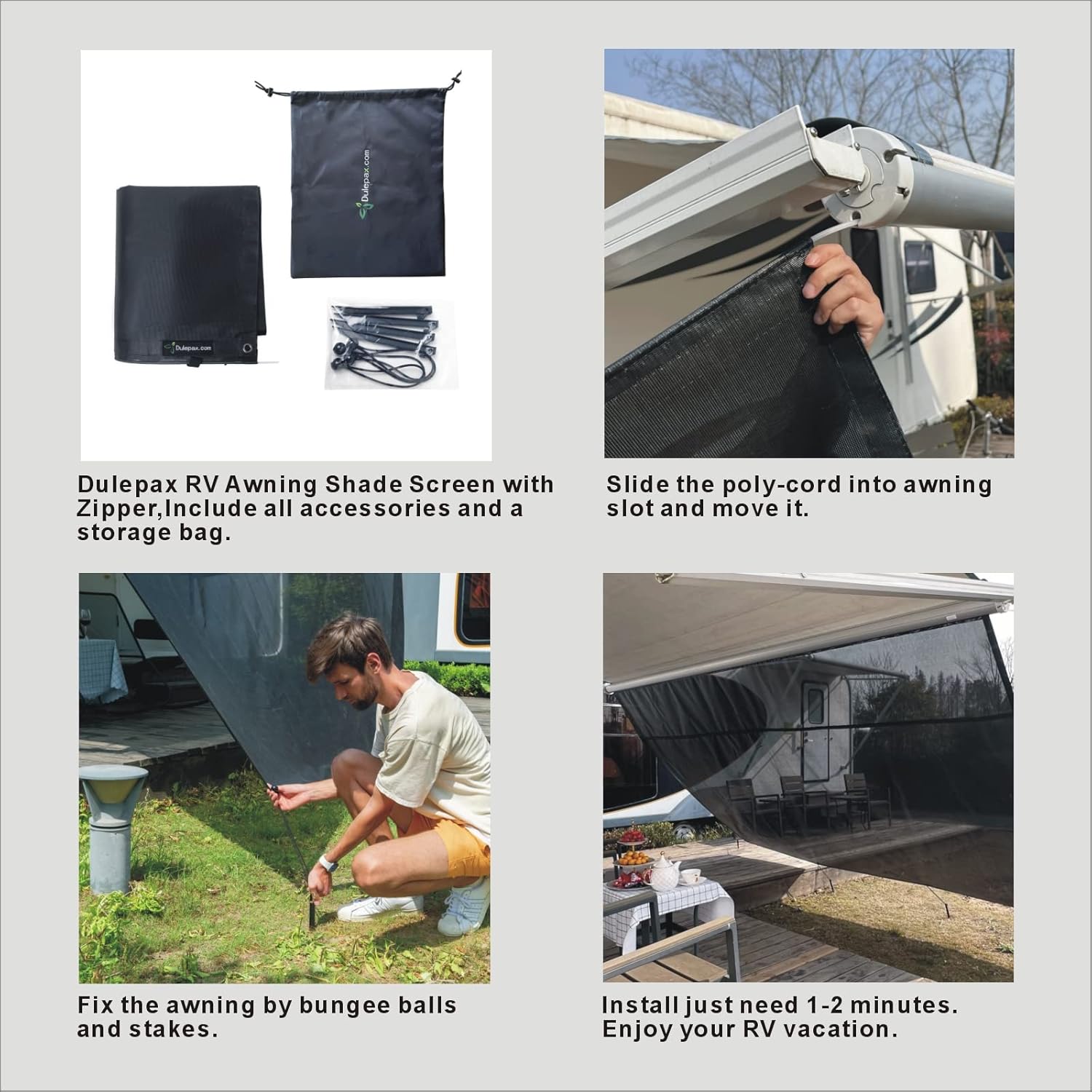 RV Awning Shade Screen with Zipper 8'X10'3'' Universal with Complete Kits E156