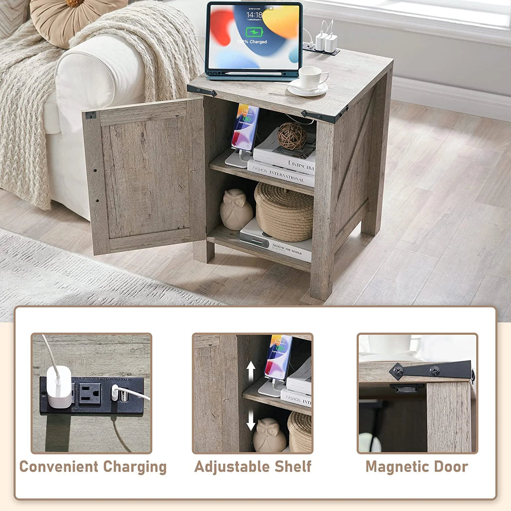 Farmhouse Square End Side Table with Charging Station S7676