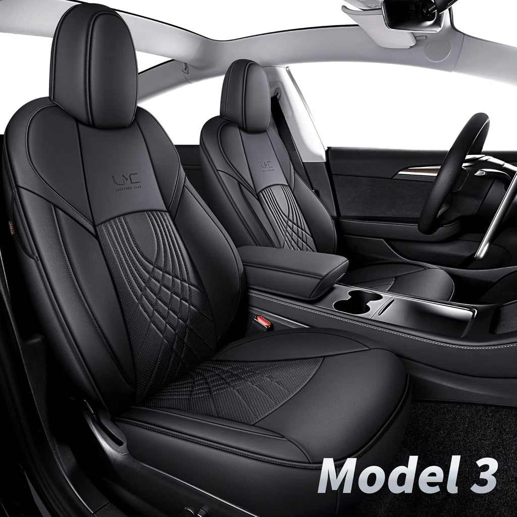 Tesla Seat Covers Full Set Water Proof Faux Leather Black Red M9930