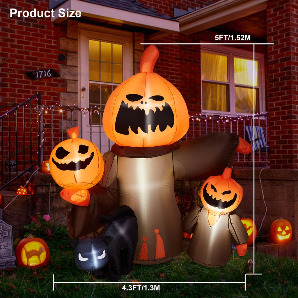 Inflatable Halloween Pumpkin with Cats, Built-in LED Lights, Outdoor Decor R672178