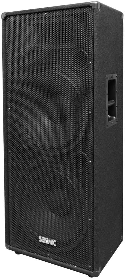 Pair of Dual 15 PA/DJ Speaker Cabinets with Titanium Horns, Wheel Kits and Rear Handles, 800 Watts RMS per Cabinet G466910