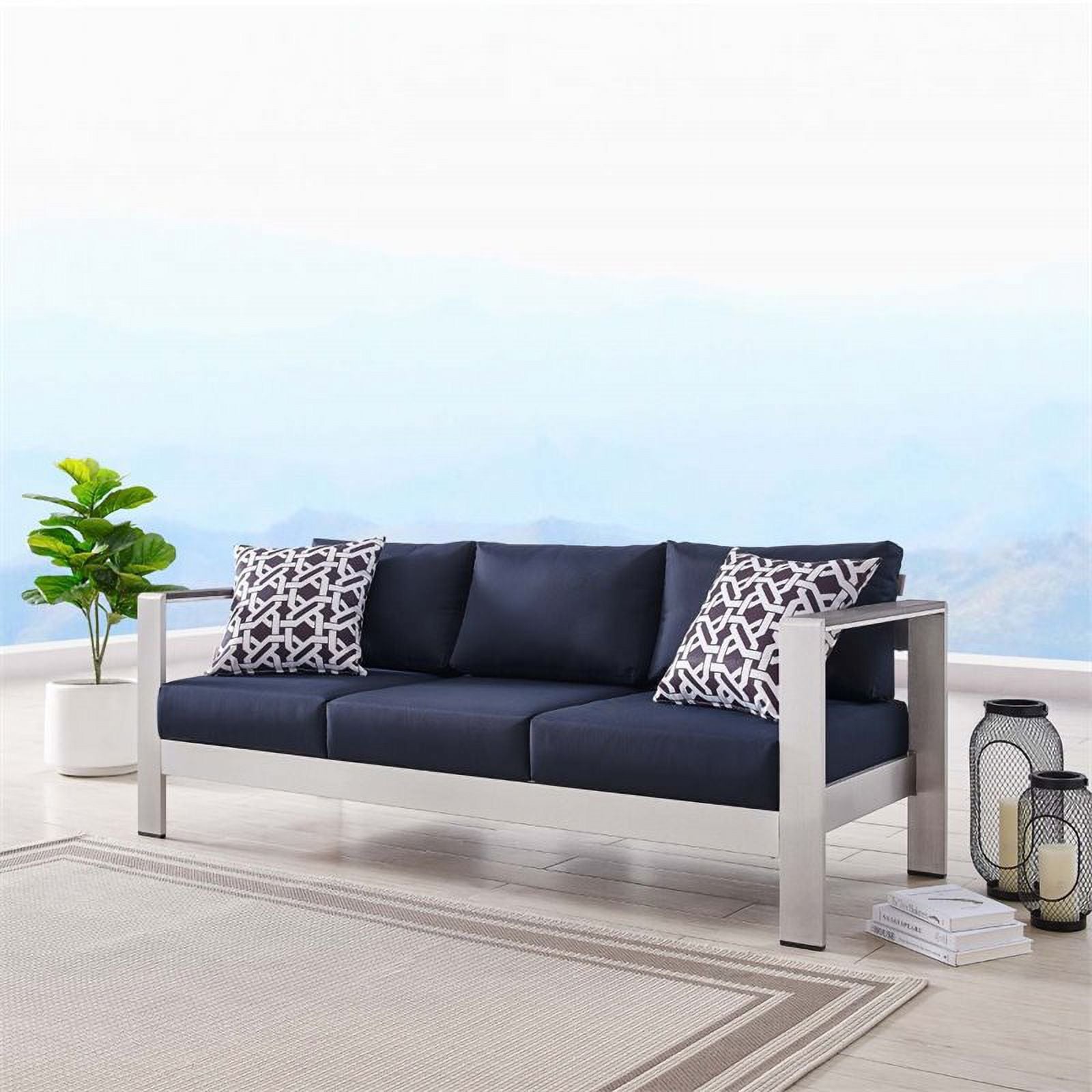 Aluminum Patio Sofa in Silver Navy Y12088