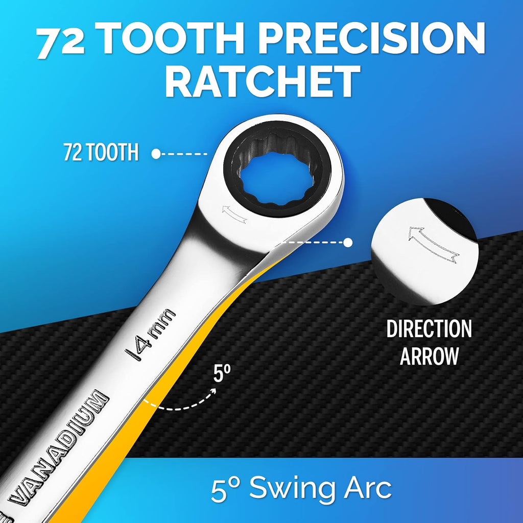 13 Pieces Slim Profile Ratcheting Wrench with Rack Organizer F131