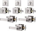 6 Pack Keyed Alike Lever Door Handle and Deadbolt Lock Set, Satin Nickel V405