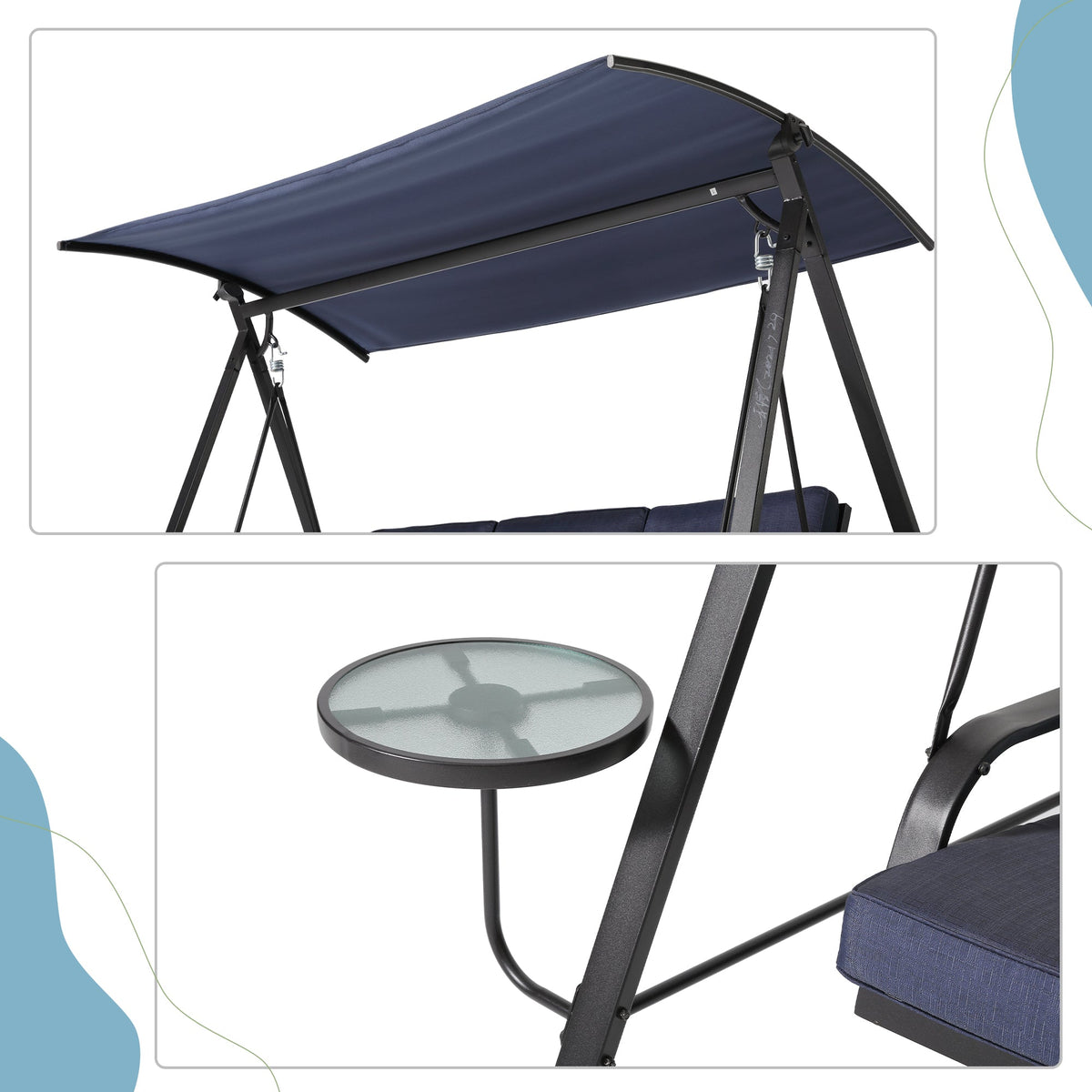 Blue Steel 3-seater Porch Swing with Canopy E414652