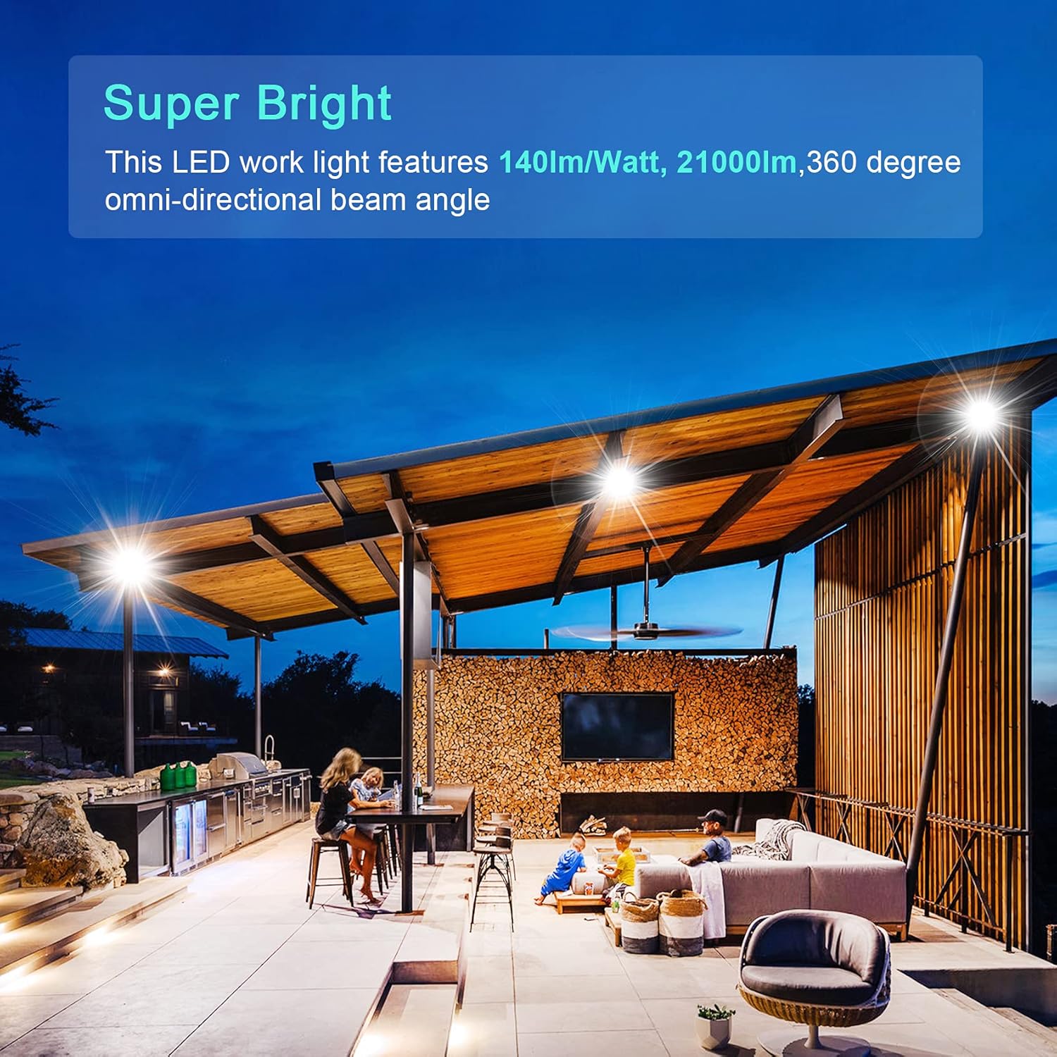 125W LED Temporary Work Light with 10' Cable Portable Hanging Construction Light IP65 A739