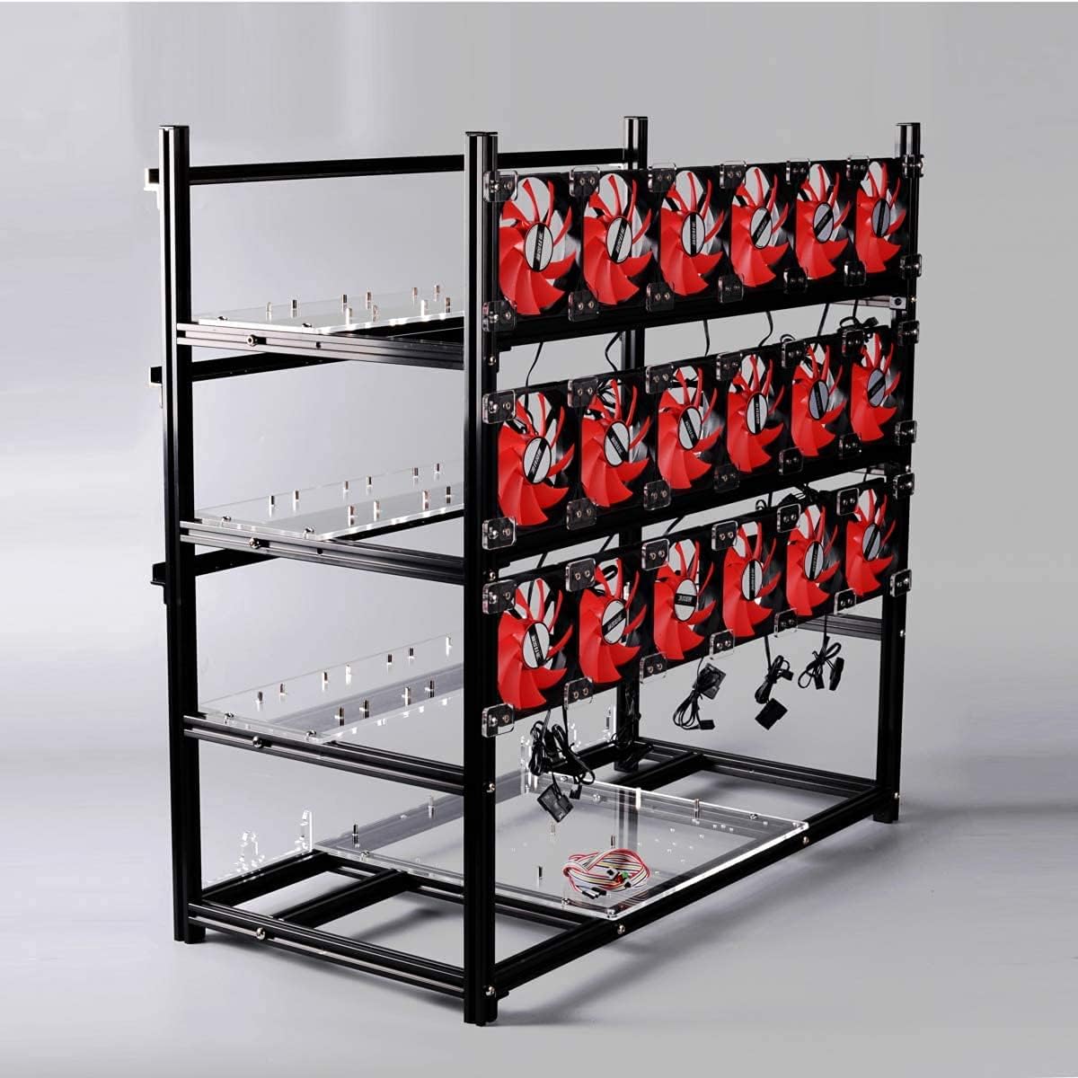 Black Aluminum Mining Rig Open Air Case with 18 Fans A135242