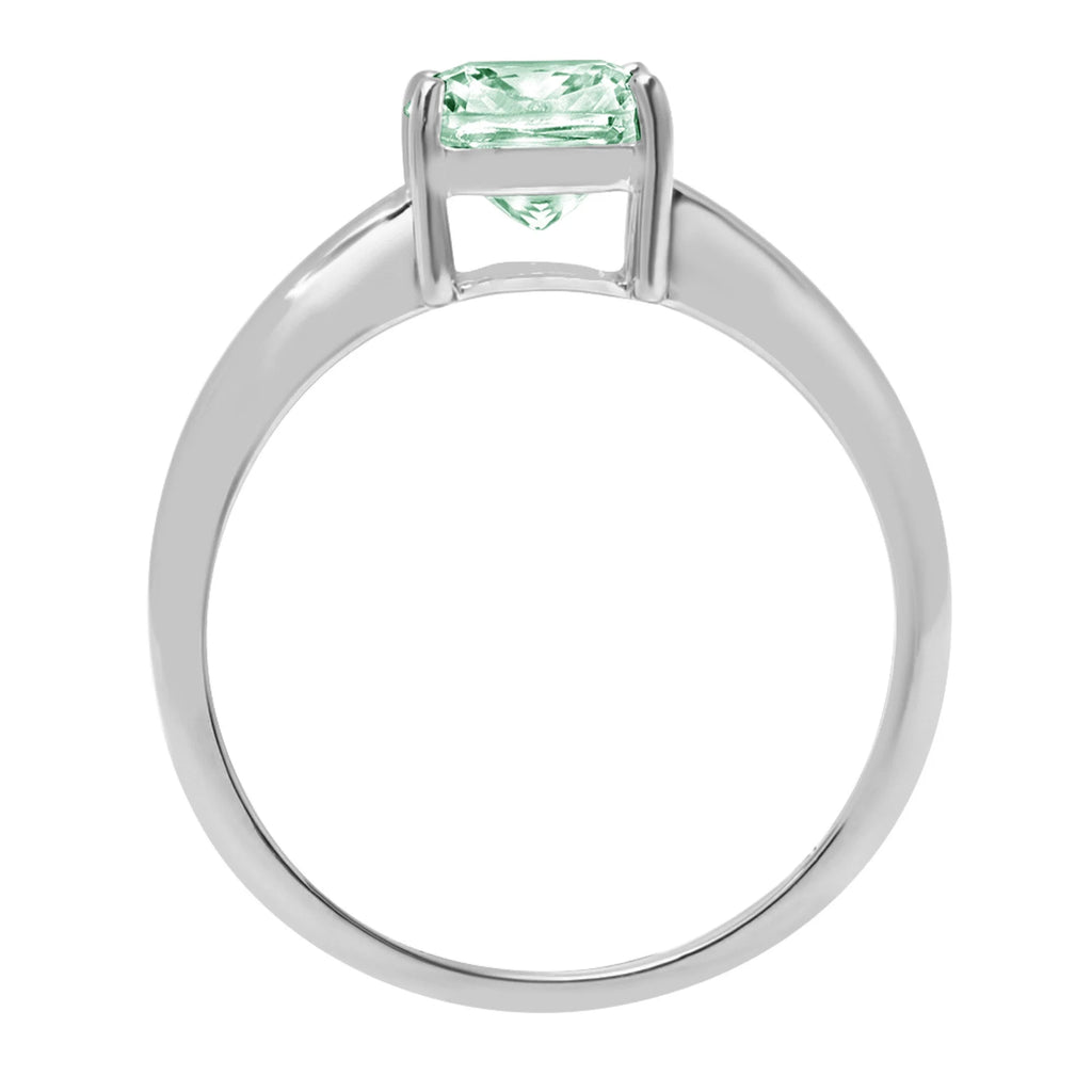 1.5ct Cushion Cut Green Simulated Diamond Solid 18k White Gold Solitaire Ring Size 3.5 R954