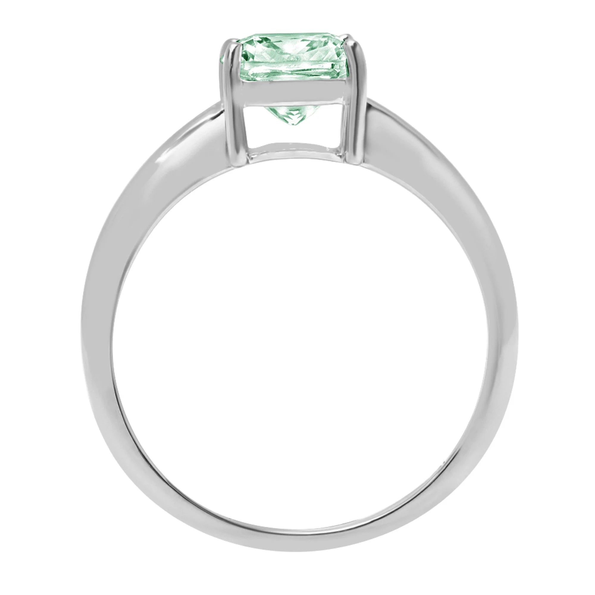 1.5ct Cushion Cut Green Simulated Diamond Solid 18k White Gold Solitaire Ring Size 3.5 R954