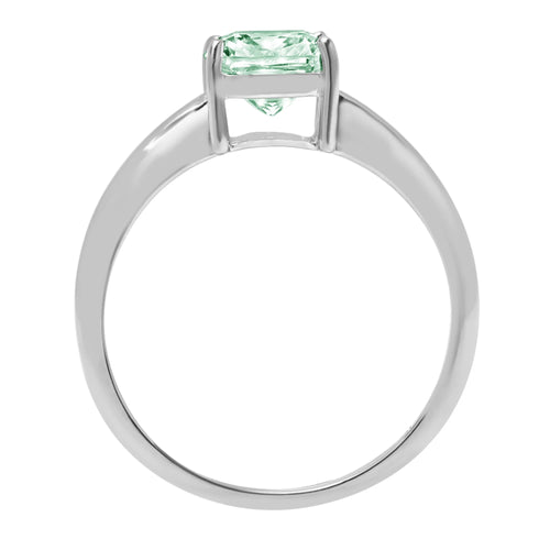 1.5ct Cushion Cut Green Simulated Diamond Solid 18k White Gold Solitaire Ring Size 3.5 R954