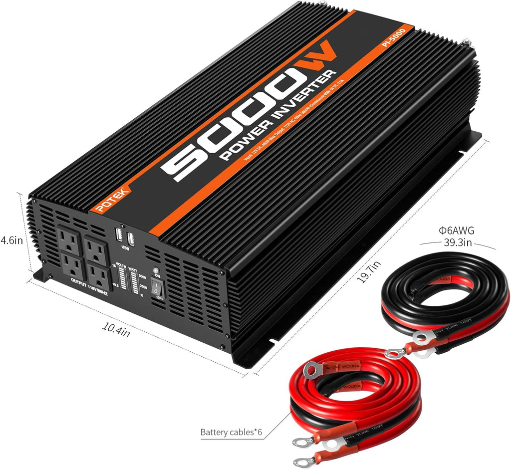 5000W Power Inverter 4 AC Outlets 12V DC to 110V AC Car Inverter with 2 USB Ports R525920