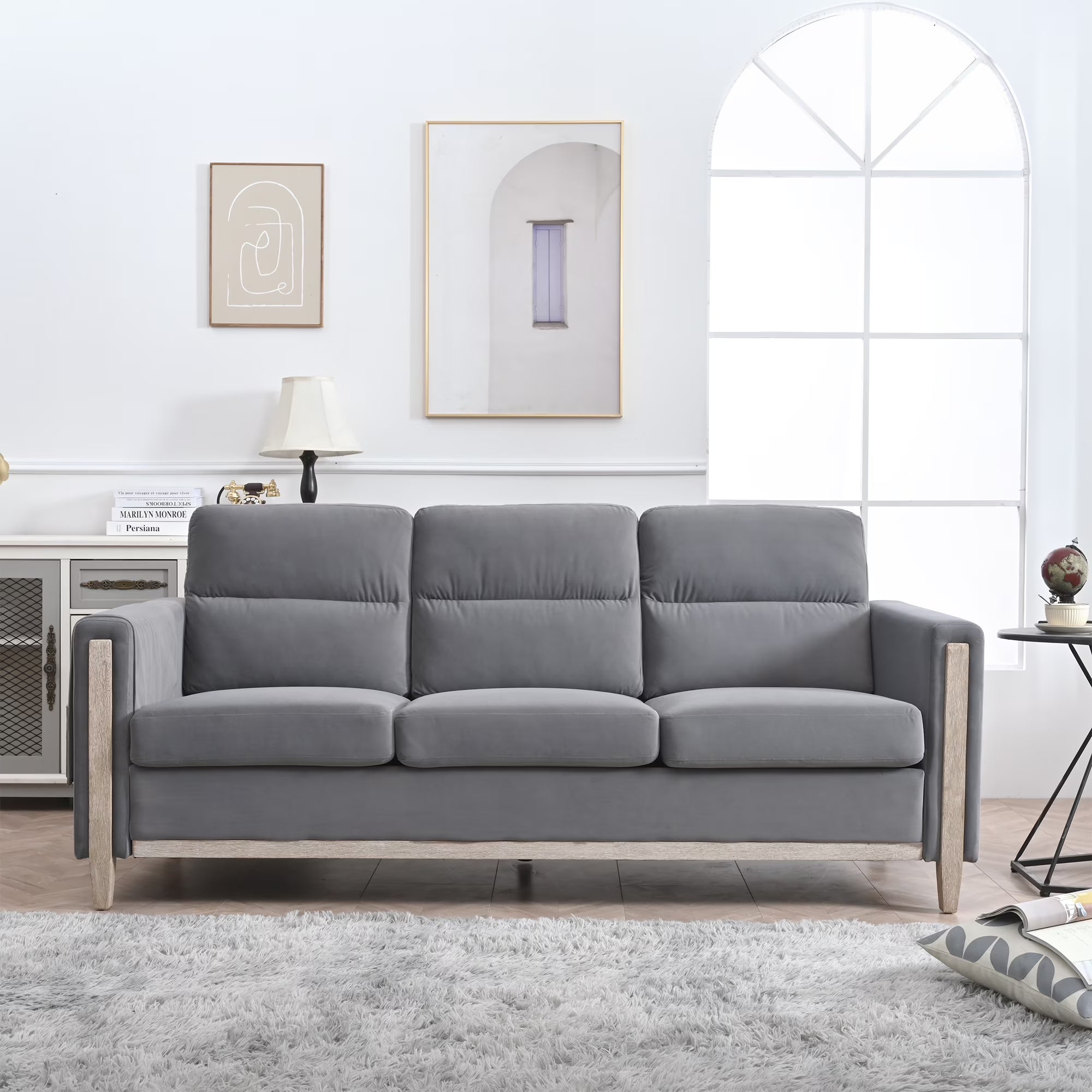Solid Wood Three-Seater Sofa Couch J1999
