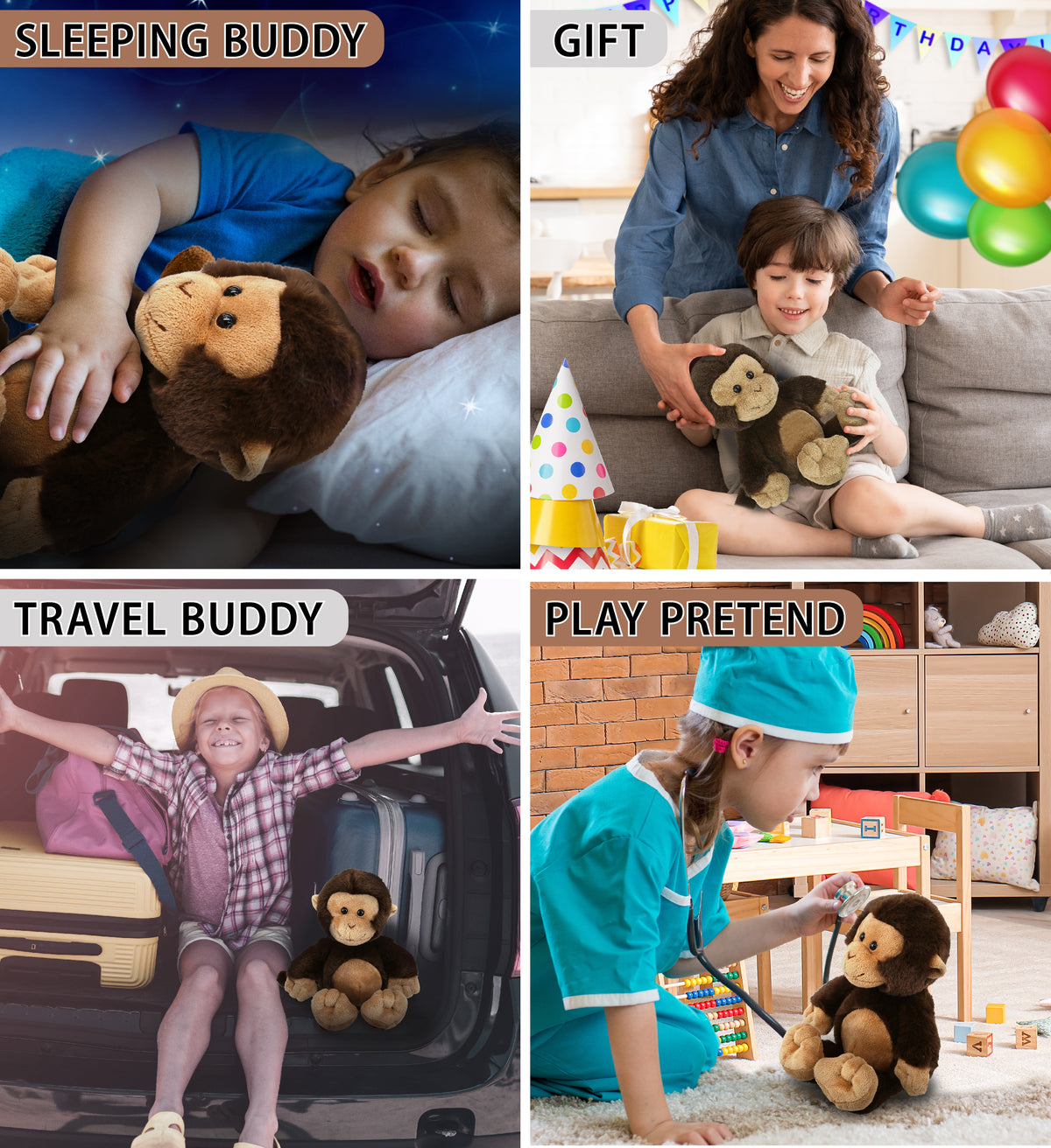 Soft Brown Plush Monkey Stuffed Animal Toy, 9 Inches F20405