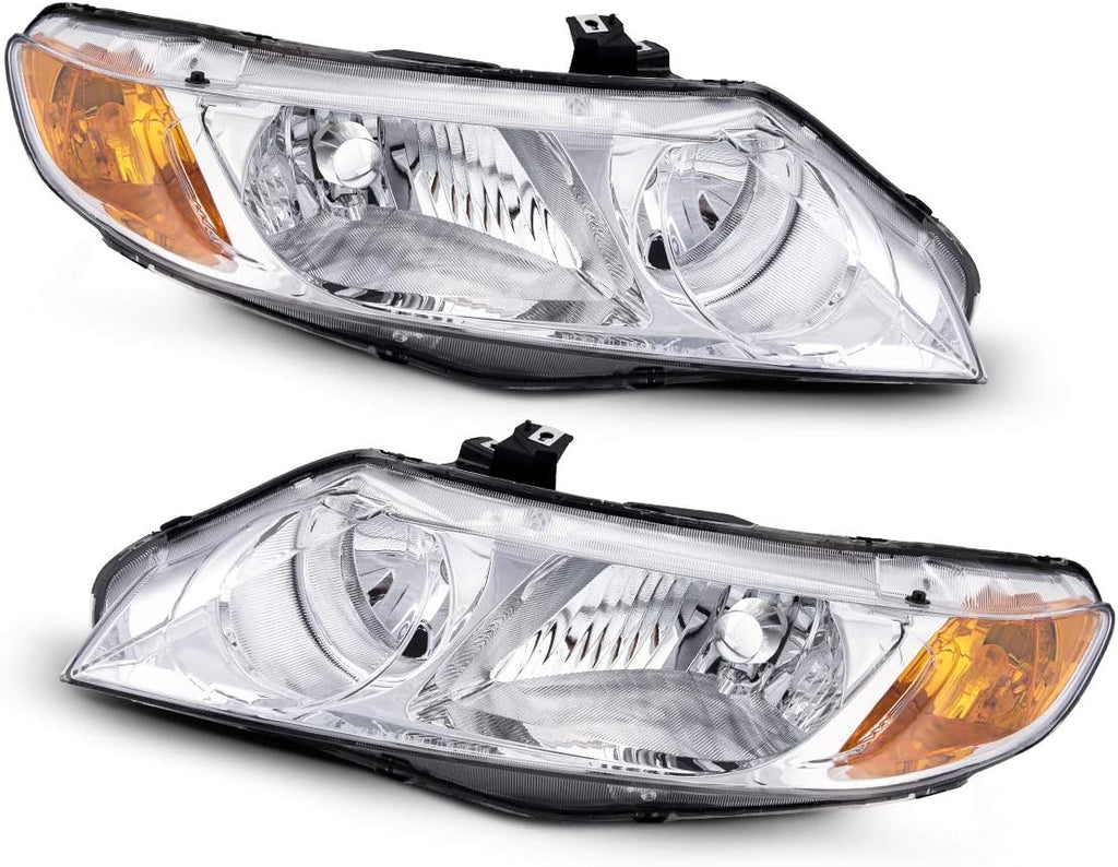 2006-2008 Civic Hybrid / 2009-2011 4-Door Black Housing Amber Reflector Clear Lens Headlight Set T863863
