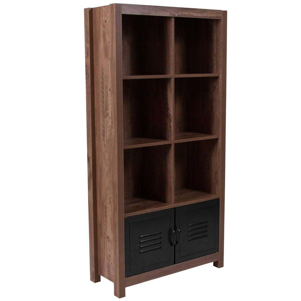 6 Cube Storage Organizer Bookcase with Metal Cabinet Doors Y684519