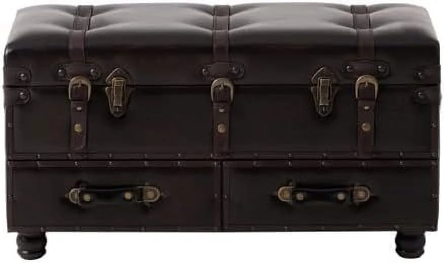 Vintage Faux Leather Ottoman Bench D7260