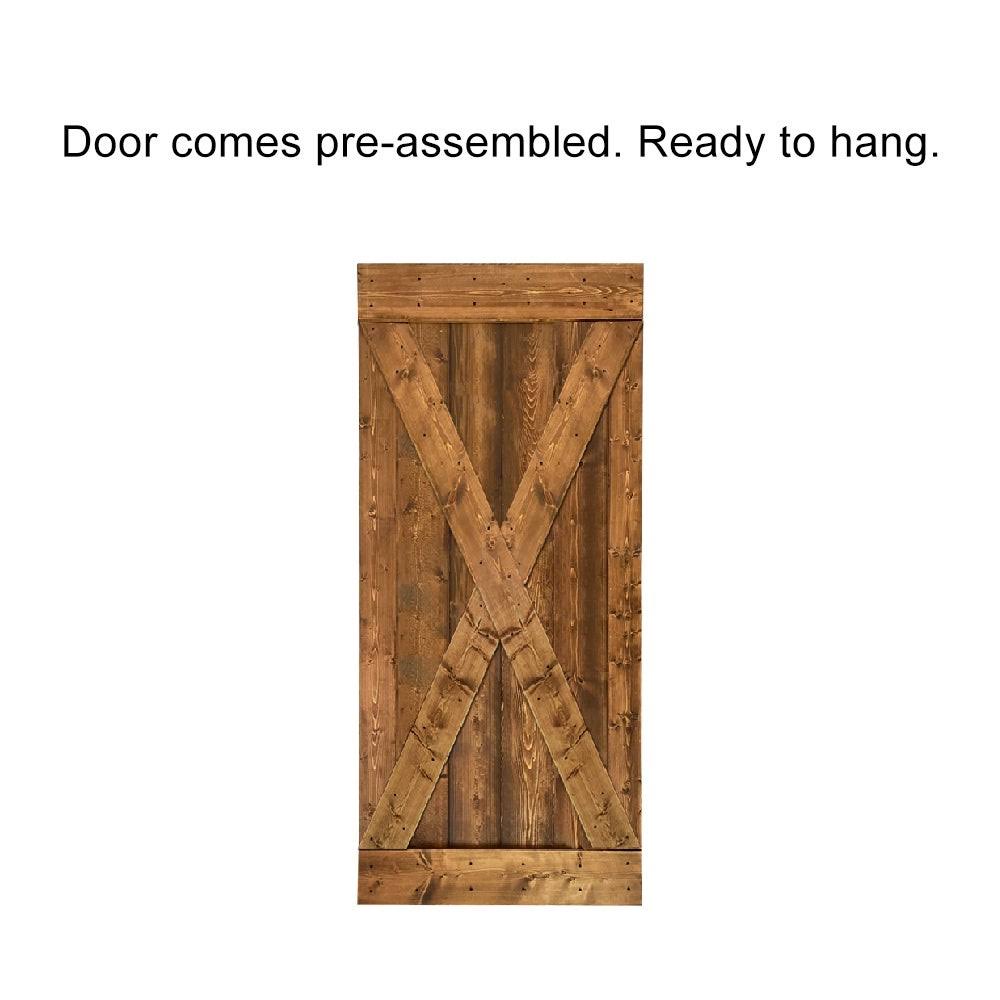 Cherry Red Stained Wood Interior Sliding Barn Door with Hardware Kit F34247