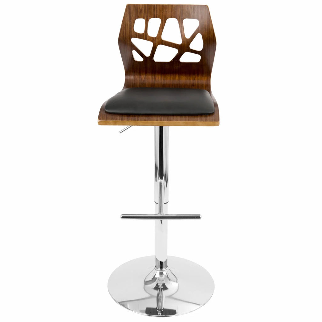 Set Of 2 Swivel Barstool In Chrome, Walnut Wood And Black Faux Leather S34976