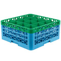 16 Compartment Green Color-Coded Glass Rack with 3 Extenders V5440