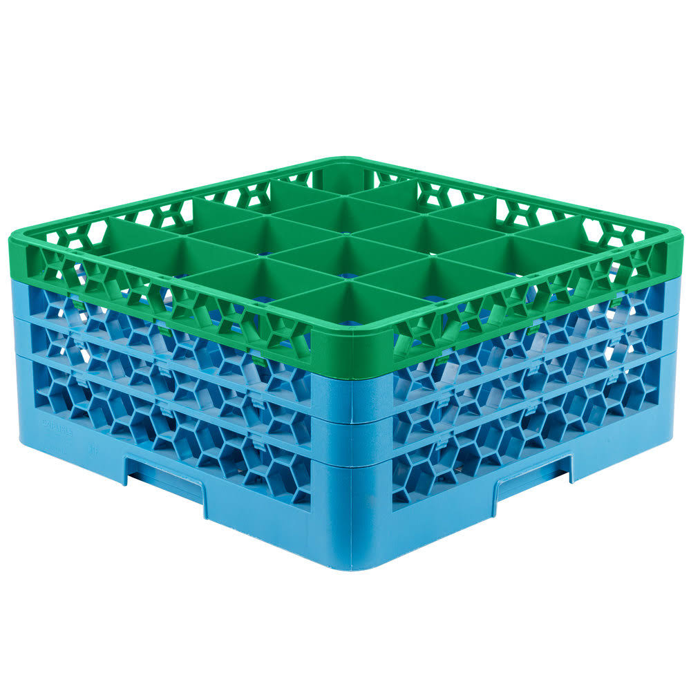 16 Compartment Green Color-Coded Glass Rack with 3 Extenders V5440