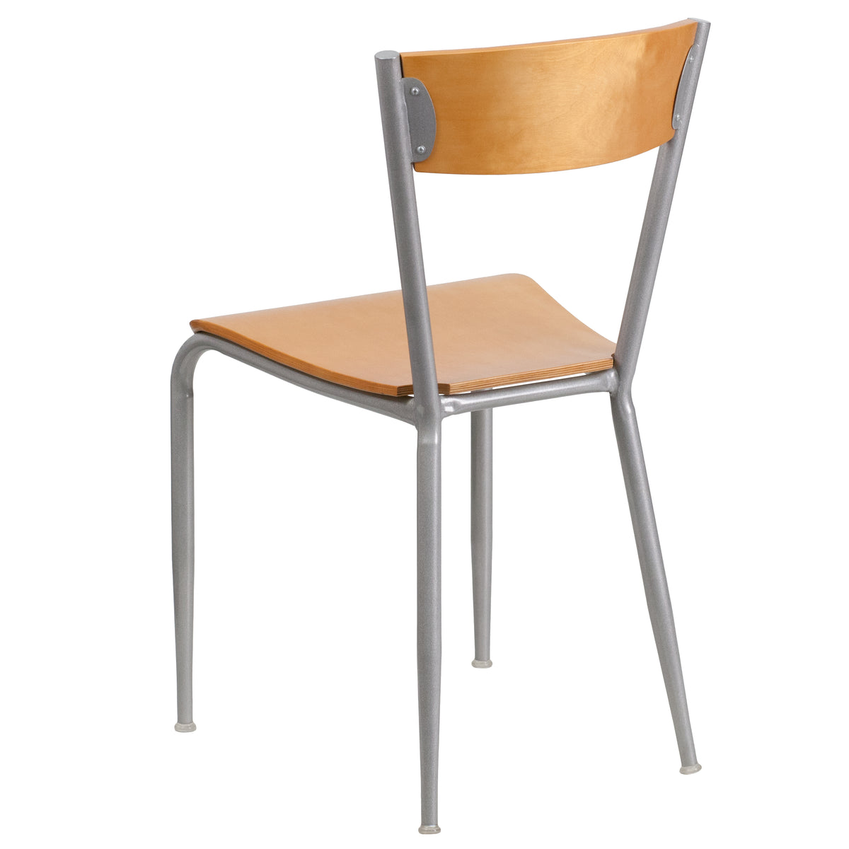 2 Pack Silver Metal Restaurant Chair with Natural Wood Back and Seat T9707