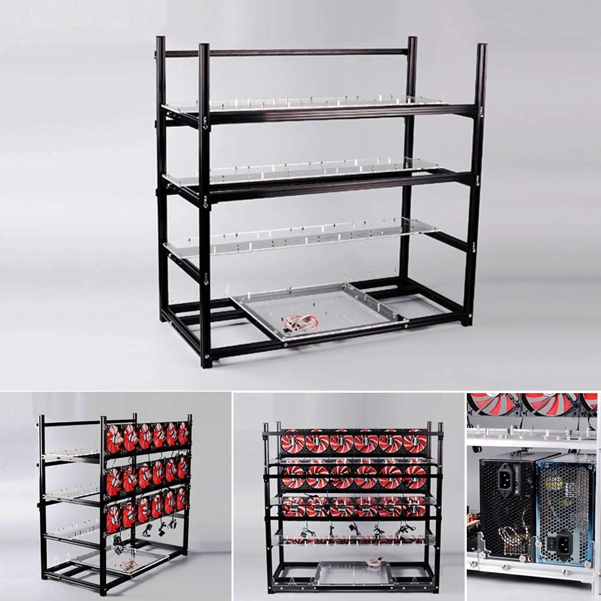 Black Aluminum Mining Rig Open Air Case with 18 Fans A135242