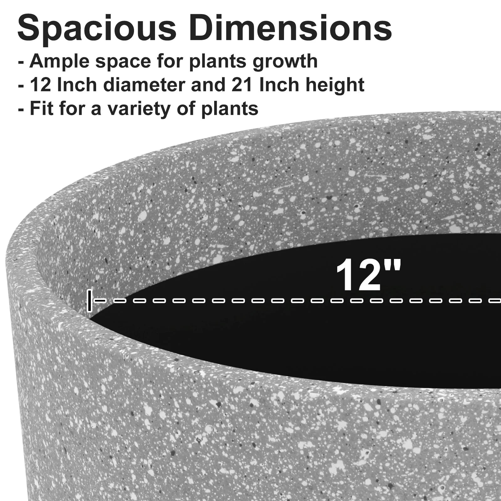 2 Pack 21in Tall Round Resin Planter, Gray T1621