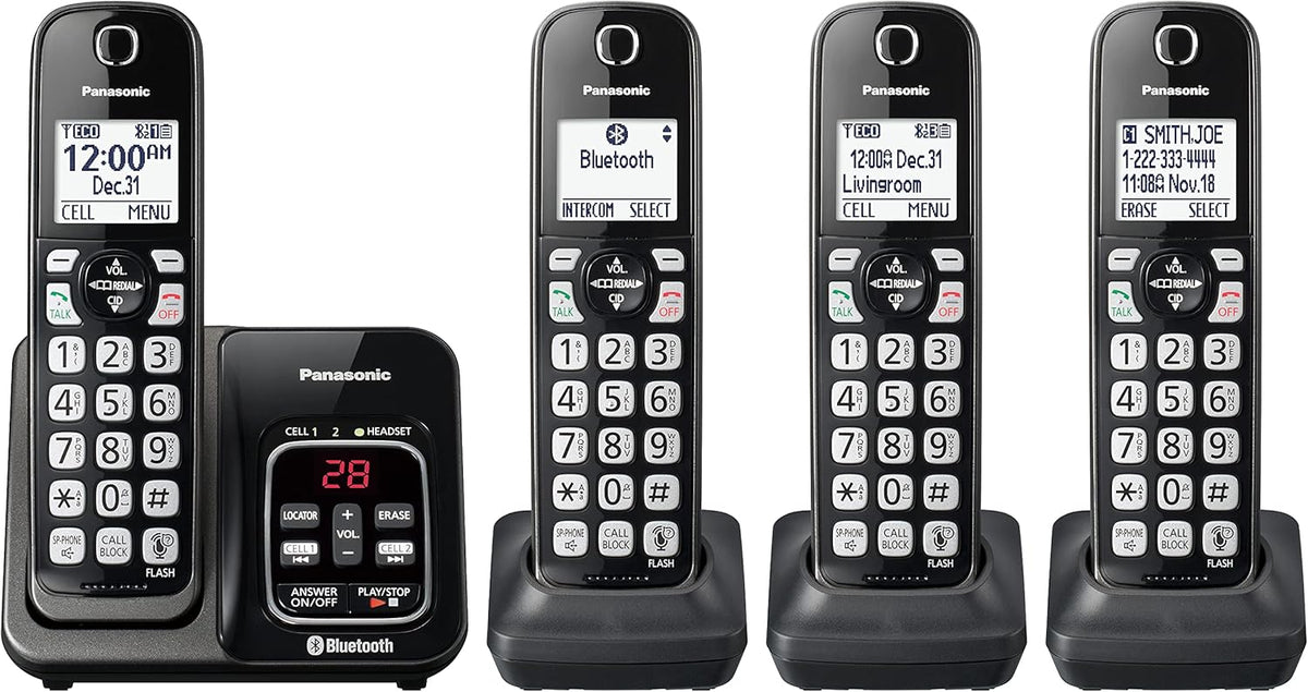 Metallic Black Cordless Phone System with Answering Machine, 3 Handsets S443673