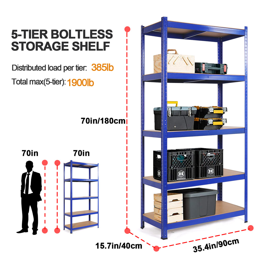 5 Tier Heavy Duty Metal Storage Shelving Unit, Blue C65343