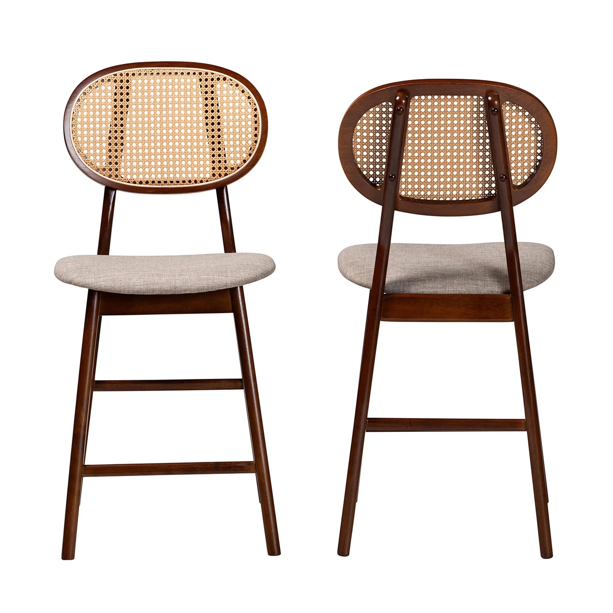Grey Fabric and Walnut Brown Finished Wood 2-Piece Counter Stool Set L795