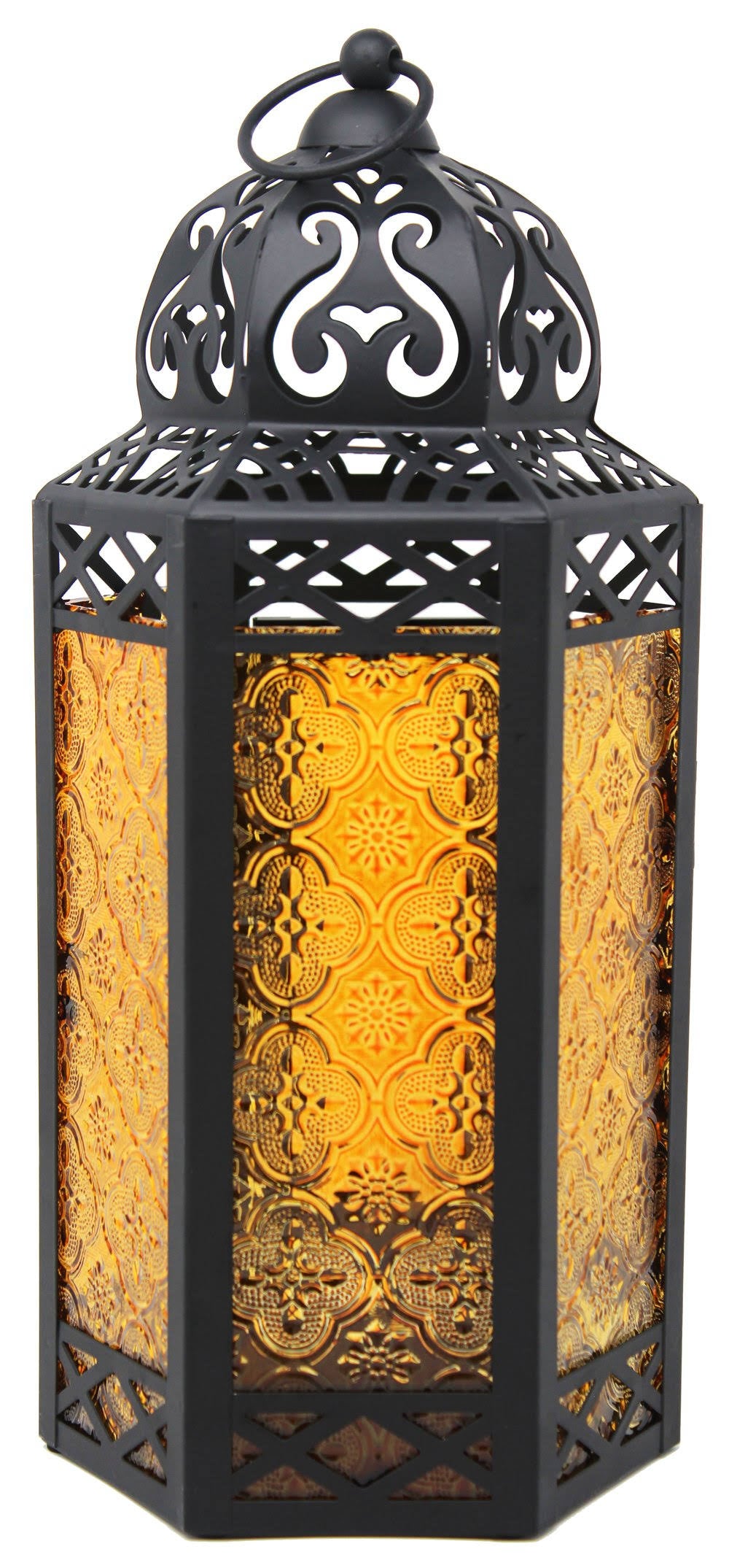 Set of 3 Amber Glass Candle Lanterns X49208