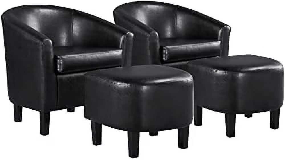 Bla PU Leather Barrel Accent Chair with Ottoman Set of 2 P8465