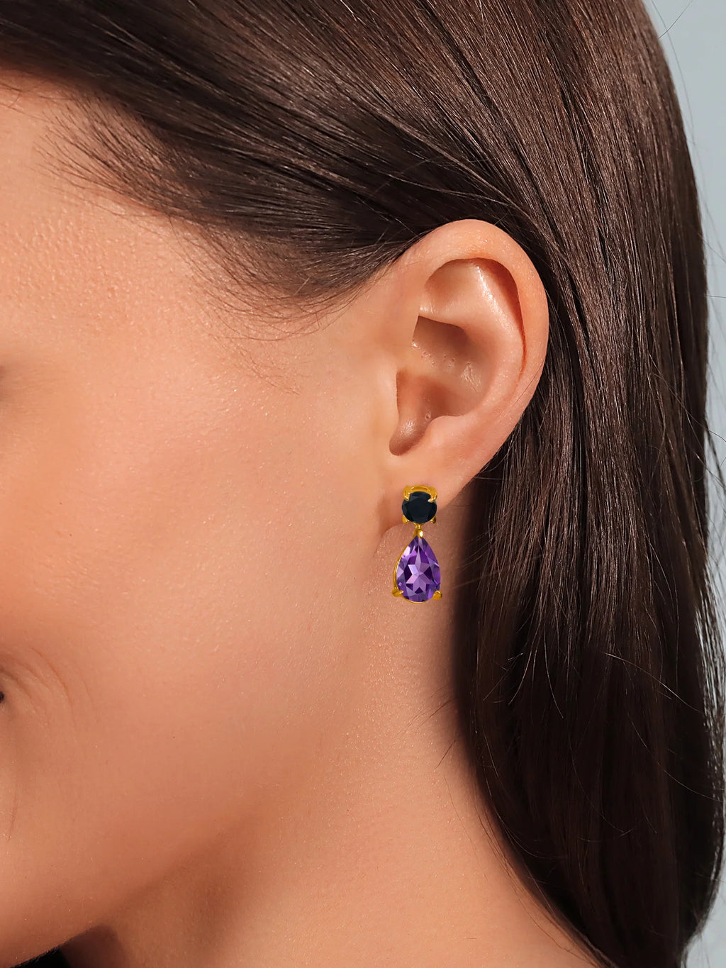 Purple Amethyst and Black Onyx Teardrop Dangle Drop Earrings O7944