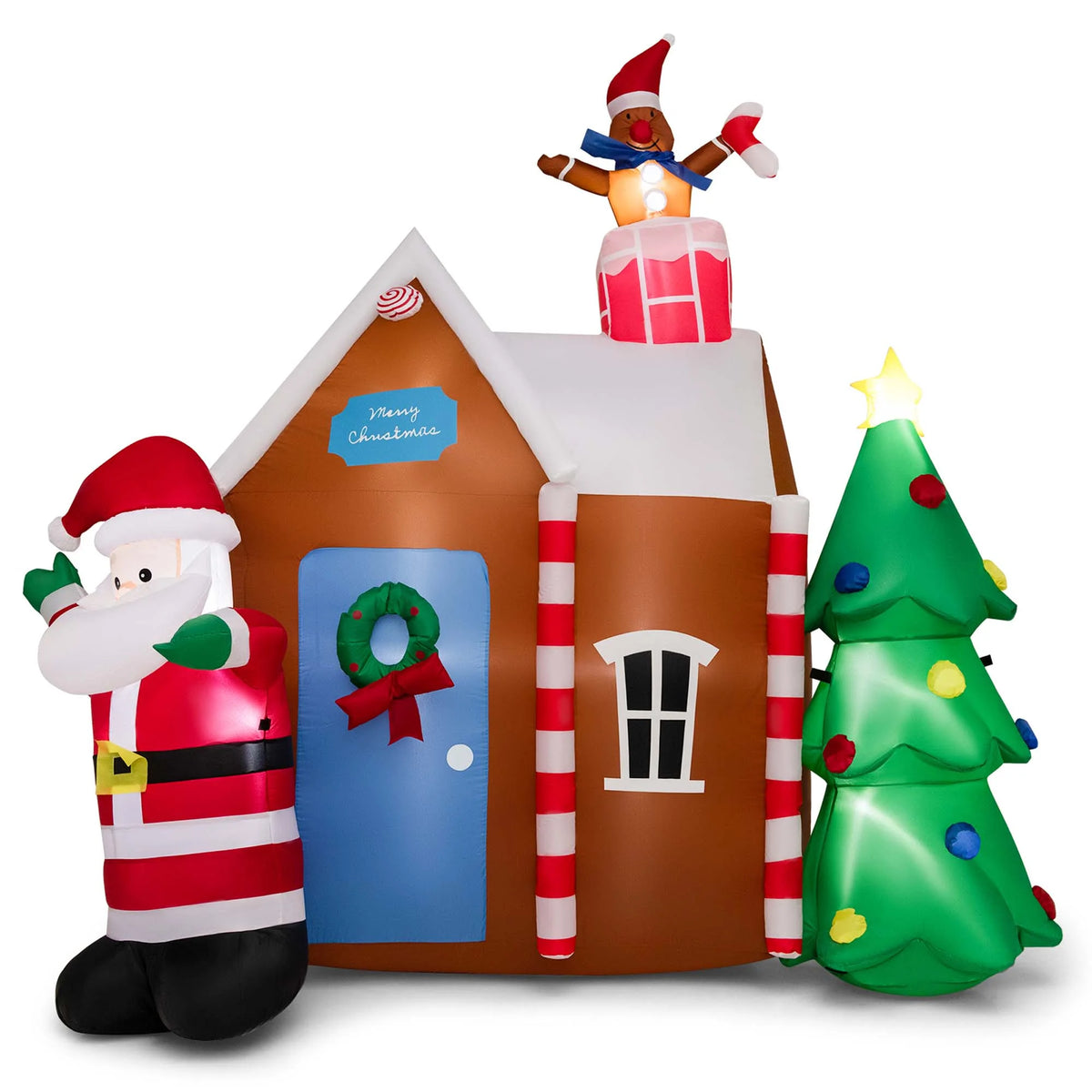 7 FT Inflatable Christmas Ginger House with Santa Claus Christmas Tree LED Lights W841110