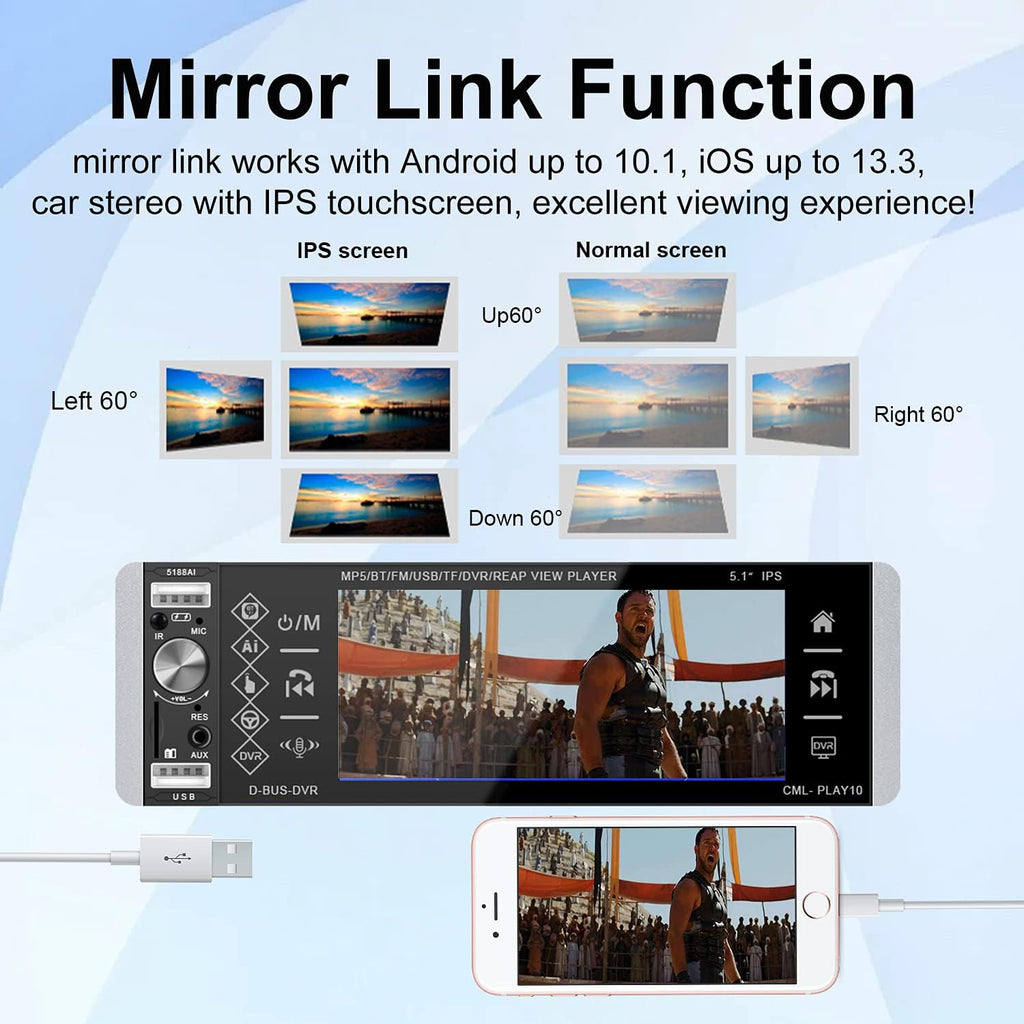 5.1” Touch Screen Bluetooth Car Stereo with Backup Camera E726