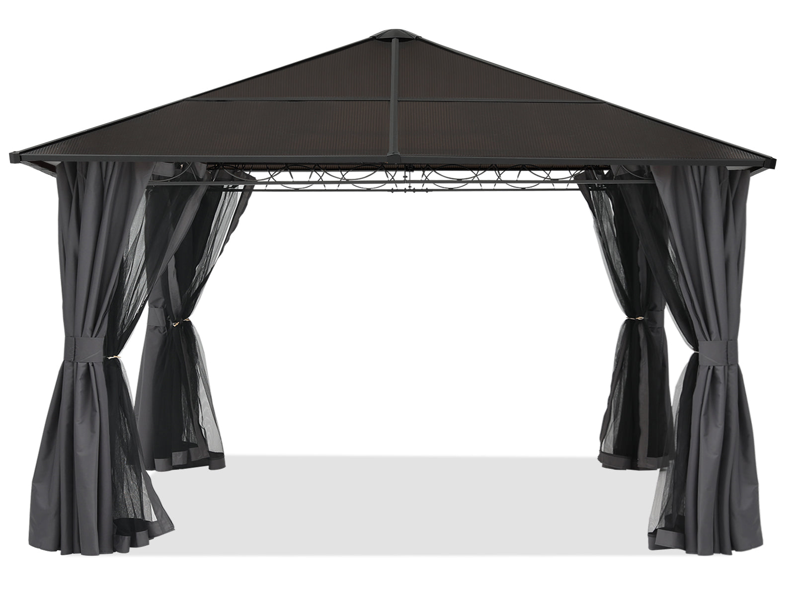 10x10 Hardtop Patio Gazebo with Netting and Screen Walls Curtains, Dark Gray W959