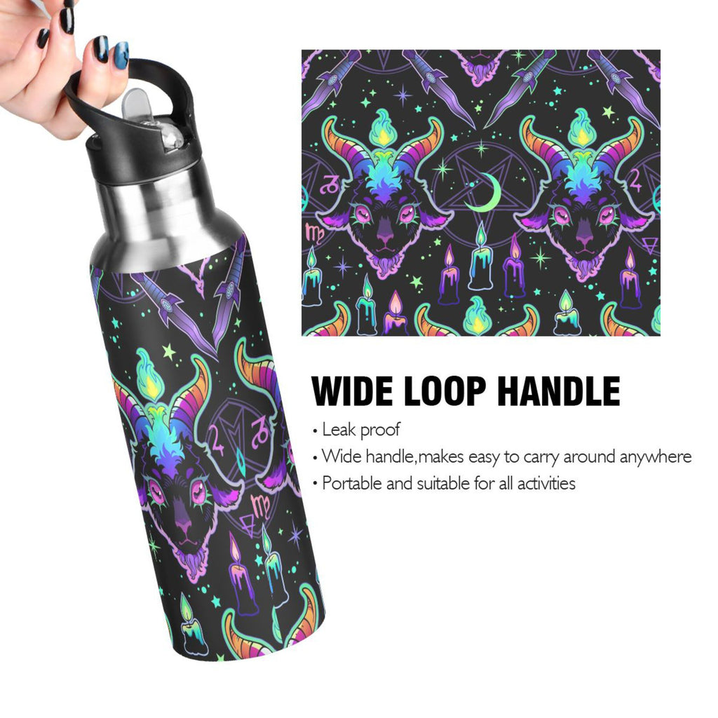 Cartoon Devil Insulated Stainless Steel Water Bottle with Straw Lid Flask, 20 oz V426