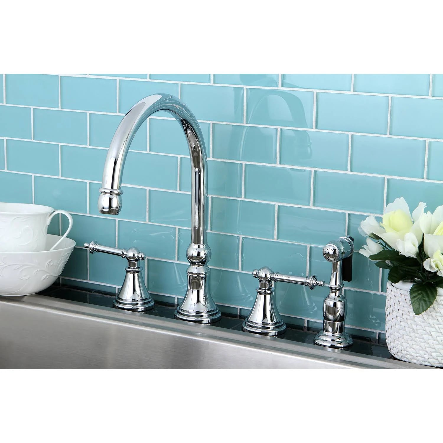 Polished Chrome Kitchen Faucet with Brass Sprayer A271686