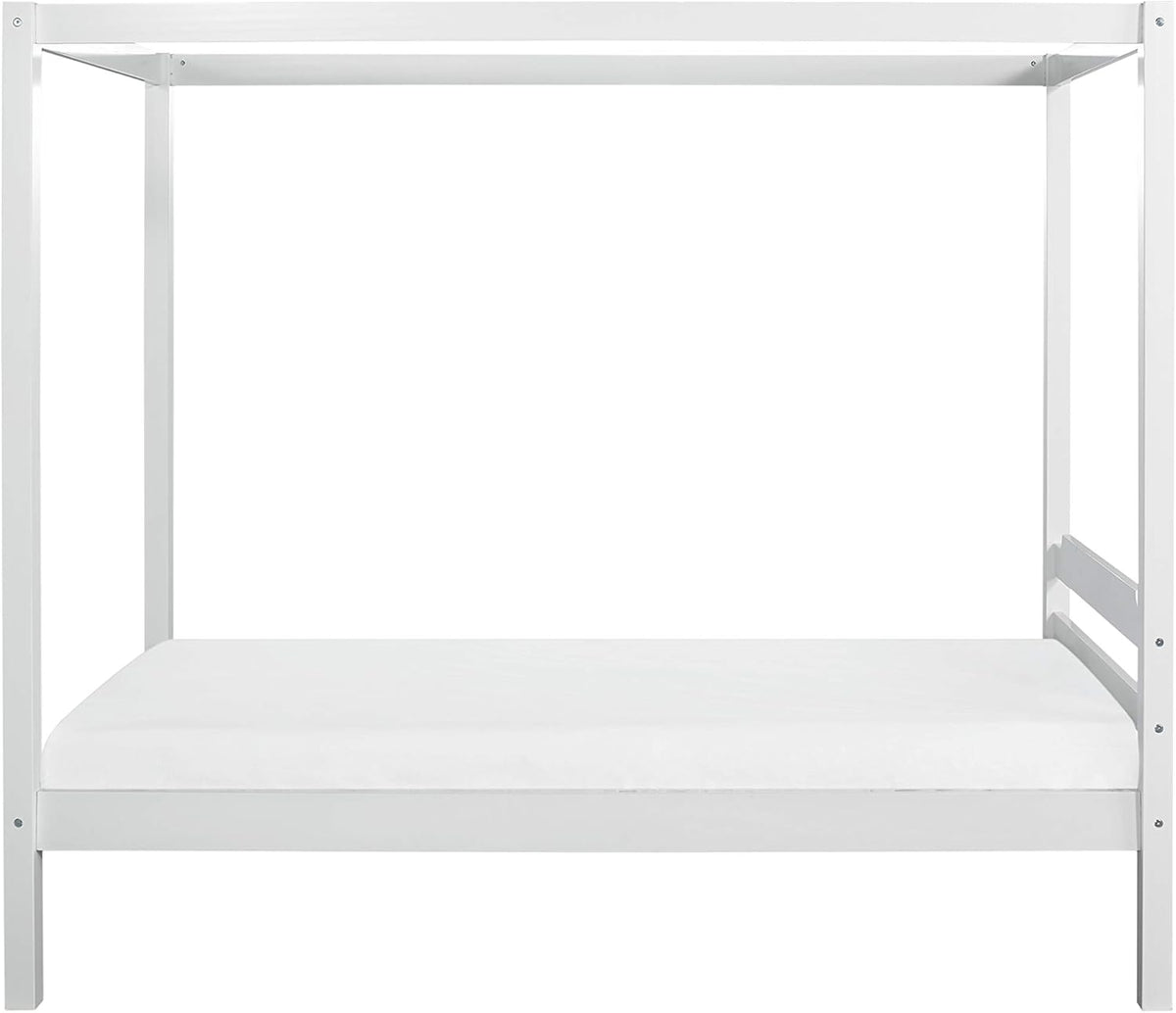 White Twin Size Wood Canopy Bed S8313