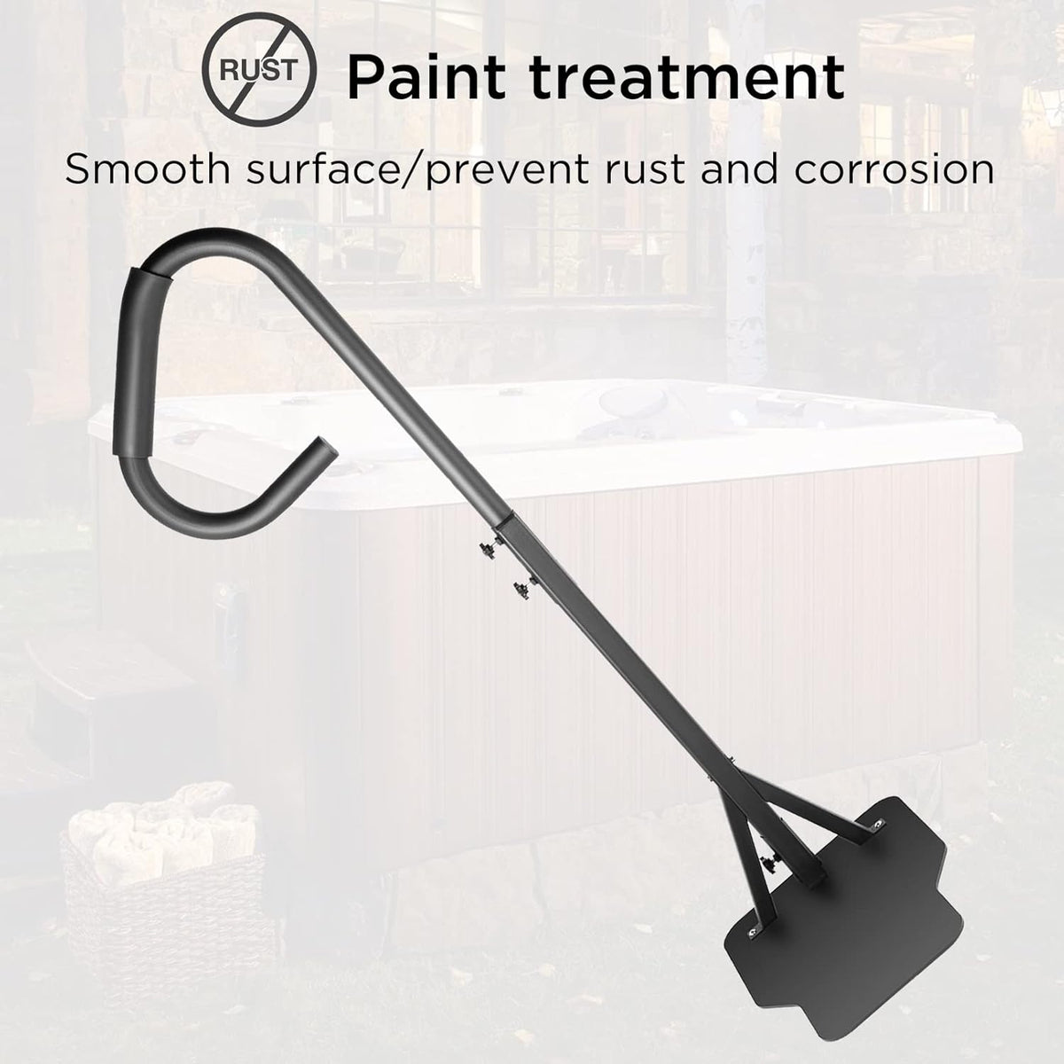 Black Heavy Iron Hot Tub Handrail with Slide-Under Mount Base D991