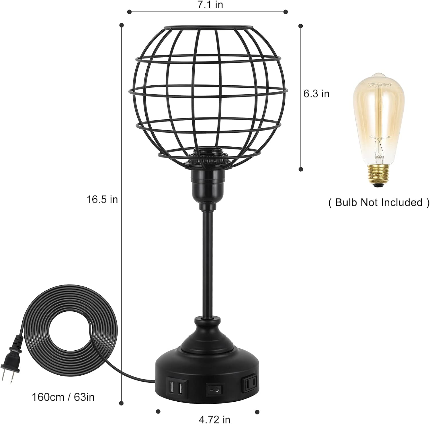 Industrial Table Lamp with USB Ports and Outlets T561434