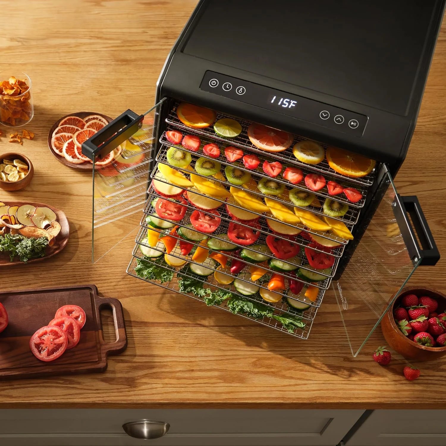 10-Tray Electric Food Dehydrator with Adjustable Temperature Control, 800-Watts, Black K18869