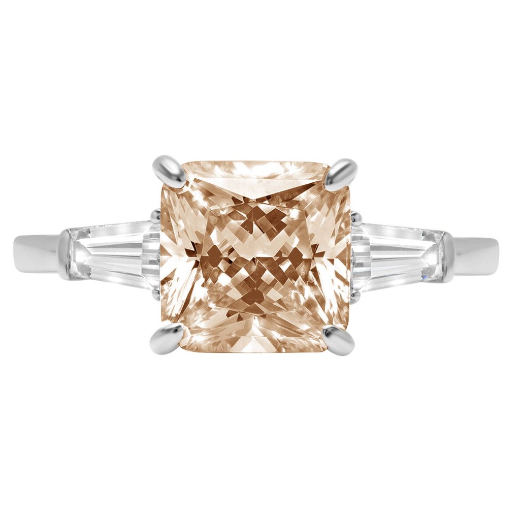 3ct Asscher Cut Champagne Simulated Diamond 18k White Gold 3 Stone Ring C858