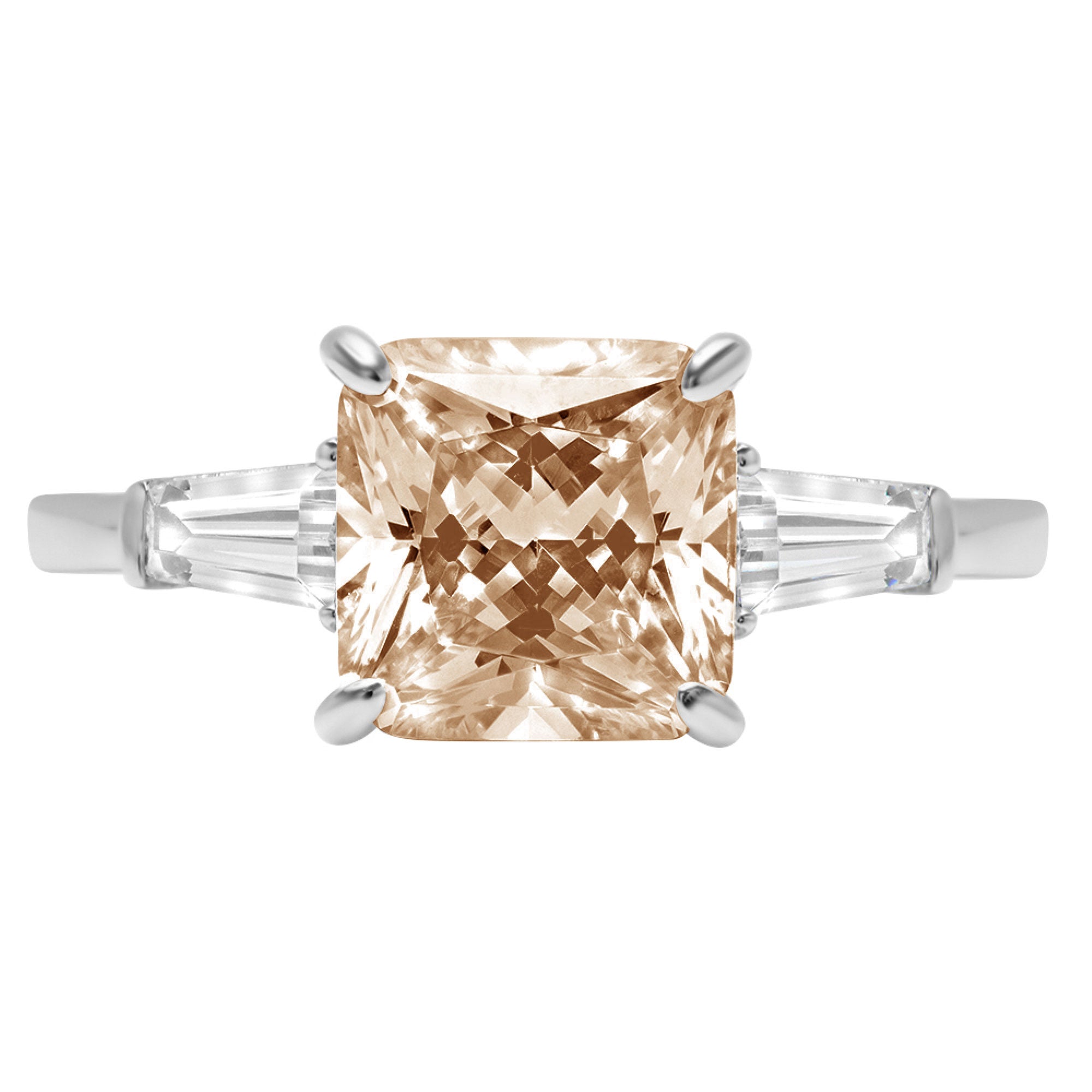 3ct Asscher Cut Champagne Simulated Diamond 18k White Gold 3 Stone Ring C858