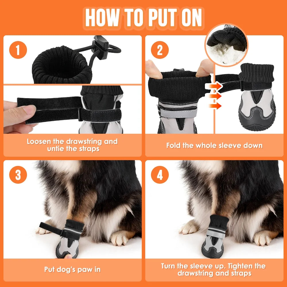 Waterproof Fleece Lined Dog Boots with Reflective Straps K566