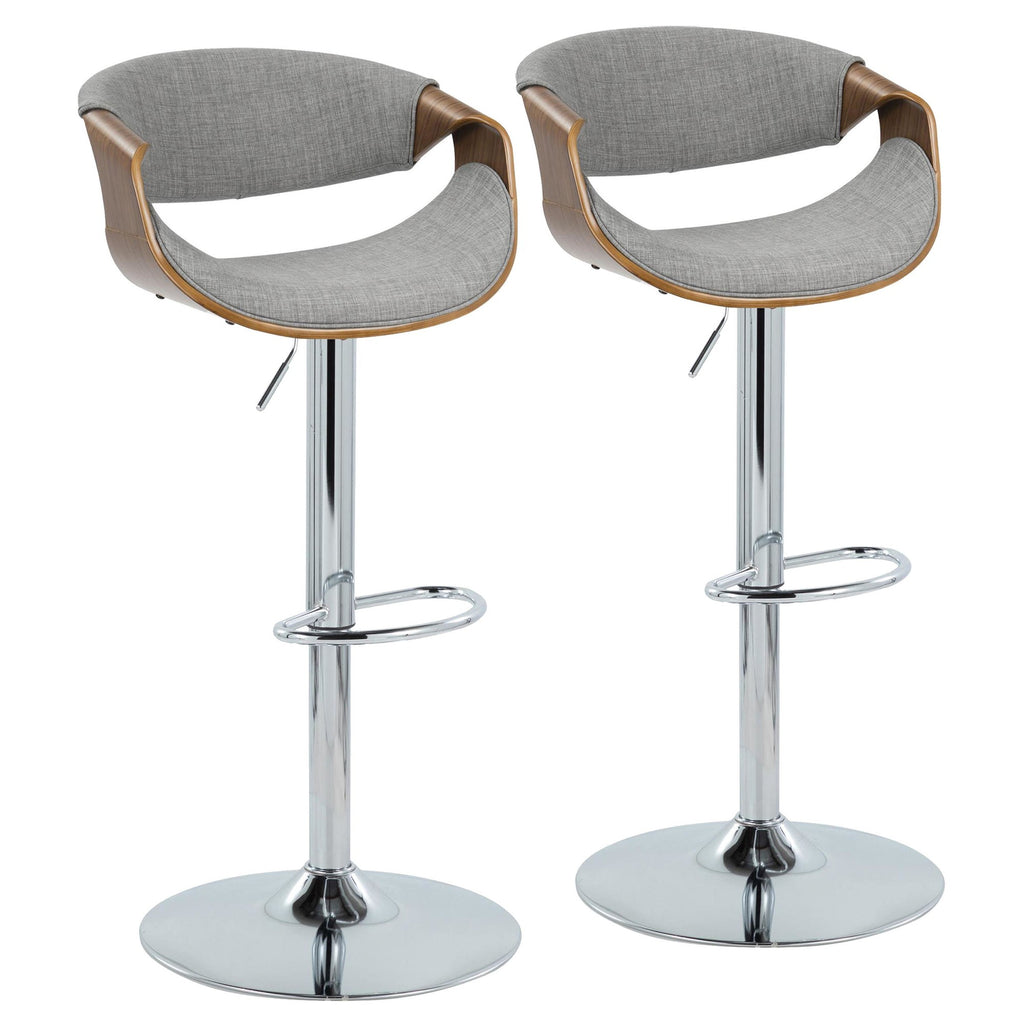 Walnut Wood Light Grey Fabric Adjustable Swivel Barstool Set of 2 B79767