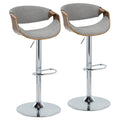 Walnut Wood Light Grey Fabric Adjustable Swivel Barstool Set of 2 B79767